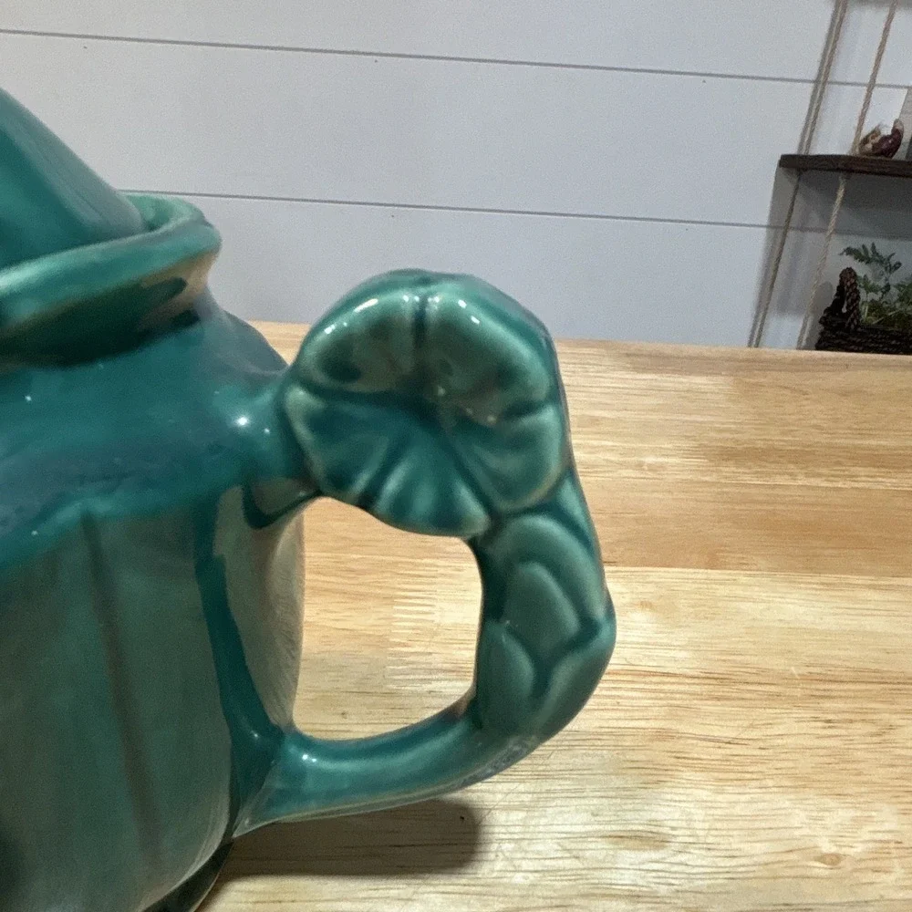 Shawnee Pottery Rosette Green Glossy Ceramic Teapot w/ Lid Included Handles